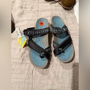 Sporty braided black, grey and blue sandals
New with tags